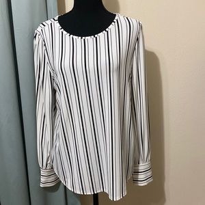 Ann Taylor long sleeve white with black stripes long sleeve shirt